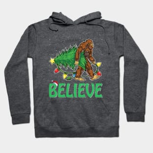 Believe Bigfoot Christmas Gifts For Men Boys Girls Funny Christmas T-Shirt Hoodie